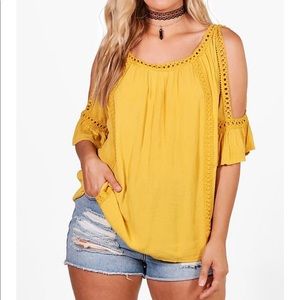 Plus Cold Shoulder Crochet Trim Top